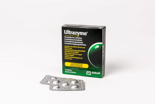 Ultrazyme proteinborttagningstabletter, avlägsnar protein från linserna och gör att linserna håller längre och ger en klarare syn.